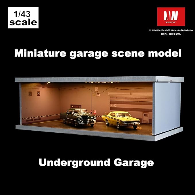 1/43 Diorama Display Case with Tri-Colour Dimmable Lighting, Fits for Hot Wheel Matchbox Mini GT Diecast Cars Model,1:43 Car Garage Parking Lot Scene Display Storage (Underground Garage)