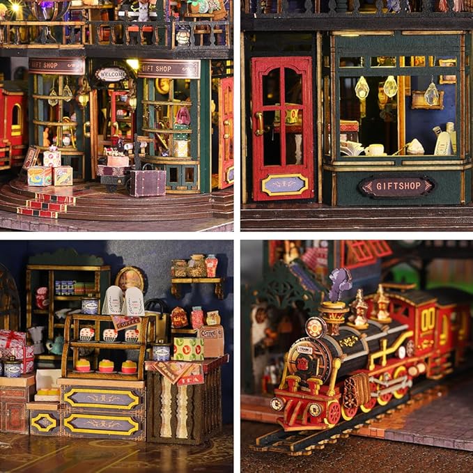 DIY Miniature Dollhouse Kit, Tiny House Kits with Furnitures, Mini House Making Kit to Build for Adults, Hobby Craft Gift for Christmas Day, Train Station