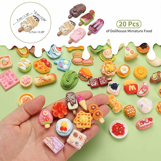 Dollhouse Miniature Food, Cute Mixed Fruit Sauce Popsicles Figures Toys Mini Resin Foods Trinkets for Pretend Play Kitchen Cooking Game & Doll House Decor (Mixing Colors, 20pcs)