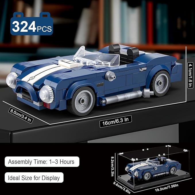 HIGH GODO Sports Car Building Set for Adults, Classic Racing Car Collectible Decor Model Kit with Display Box, Cool Vehicles Gifts for Adults and Teens Age 14+ (324 Pieces)