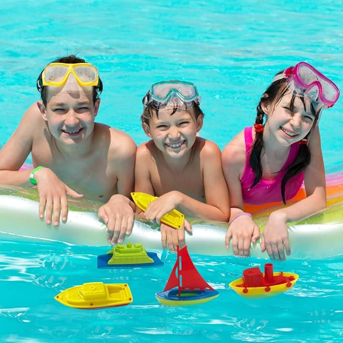 ArtCreativity Toy Boats for Water Play, (4 Pack), Pool Toys for Toddlers 3-5, Floating Toddler Pool Toys, Plastic Sailing Toy Boats for Bathtub, Summer Beach Play, Cute Party Favors for Boys & Girls