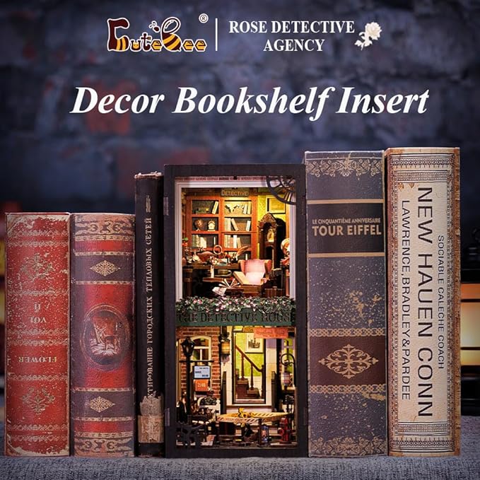 CUTEBEE Book Nook Kit - DIY Miniature House Dollhouse Kit for Adult and Teens, Booknook Bookshelf Decor Alley Model Build with LED Light, Gifts for Family and Friends