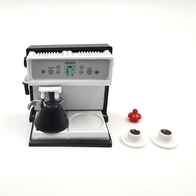 SXFSE 1:12 Dollhouse Miniature Coffee Machine, Mini Simulation Coffee Maker Machine Kitchen Accessories(Coffee Machine + Coffee Pot)