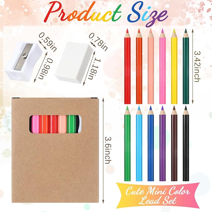 Noveread 576 Pcs/ 48 Boxes Christmas Mini Colored Pencils Bulk for Kid 3.5 Inch Short Drawing Colored Pencil with Sharpener Eraser for Christmas Children Painting Classroom Gifts Party Supplies