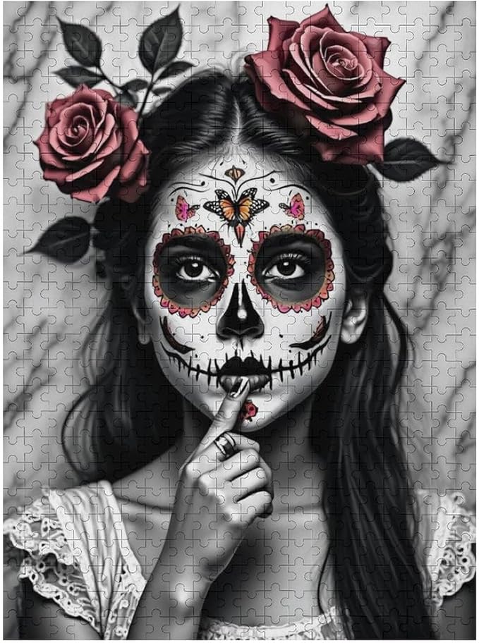 Jigsaw Puzzles for Adults 500 Piece - Gorgeous Sugar Skull Lady Day of The Dead Wooden Puzzle, Puzzle Games,Stress Relief Games,Funny Puzzles，Unique Gifts for Wall Art，Family Puzzles