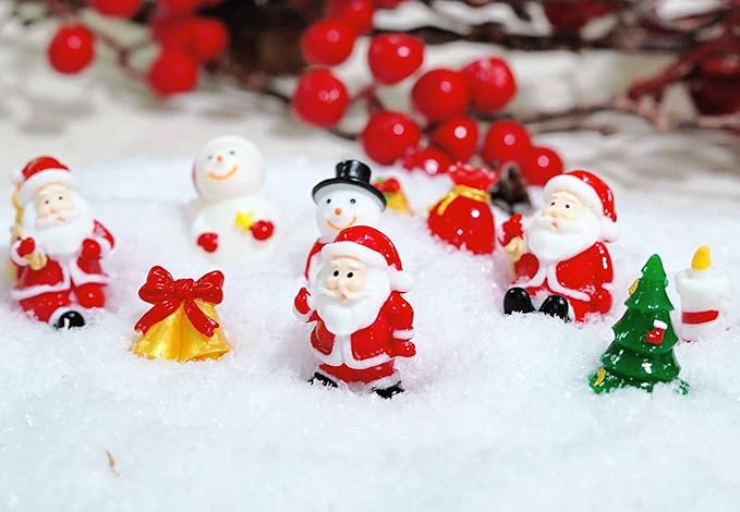 23 Pcs Mini Christmas Figurines Set – Resin Christmas Village Accessories, Santa, Snowman, Gifts, Tree Miniatures for Holiday Tabletop & Craft Decor