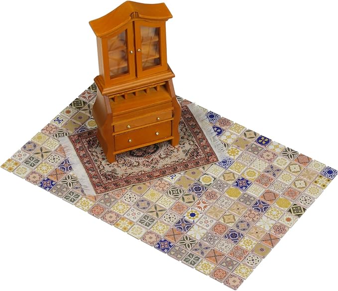 150 pcs, Dollhouse Flooring, 1:12 Scale Doll House Tiles, Miniature Checkerboard Floor, REDUCIO! (Yellow and Blue)