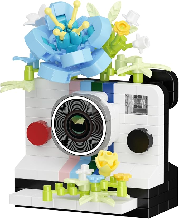 Ice Blue Film Cute Flower Camera Series Mini Building Toy Bricks Micro Blocks Kit Miniature Toys Ideal for Home Decor Desktop