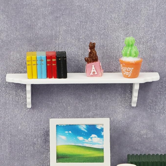 2Pcs White 1:12 Scale Miniature Dollhouse Wall Shelf, Modern Storage Wall Shelf for Kitchen Scene, Dollhouse Decor Accessories