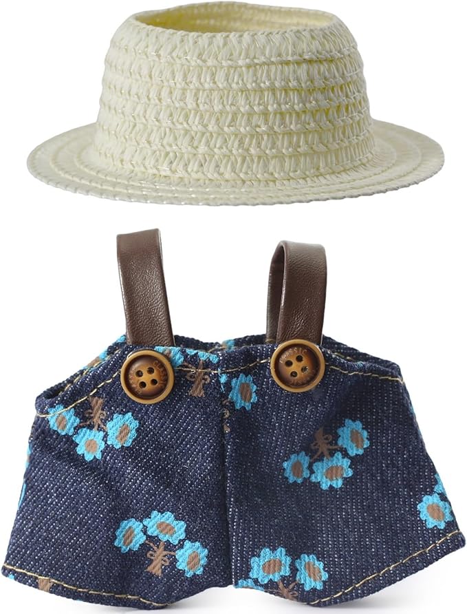 Clothes for LABUBU 17cm Doll (NO Doll),Outfit for LABUBU,Hat & Overalls Set for LABUBU Dress Up,Accessories for LABUB