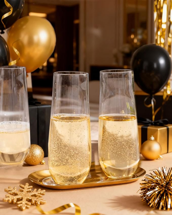 Ciaell 24 Pack Plastic Champagne Flutes - 9 Oz Disposable Champagne Glasses - Stemless Mimosa Glass for Parties & Weddings & Birthdays