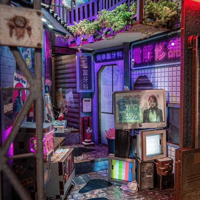 Anavrin Book Nook Kit Kowloon Walled City 2049 DIY 3D Wooden Booknook for Adults, Teens and Book Lovers, Bookshelf Insert Library Decor, Creative Gift for Family, Friends, and Elderly