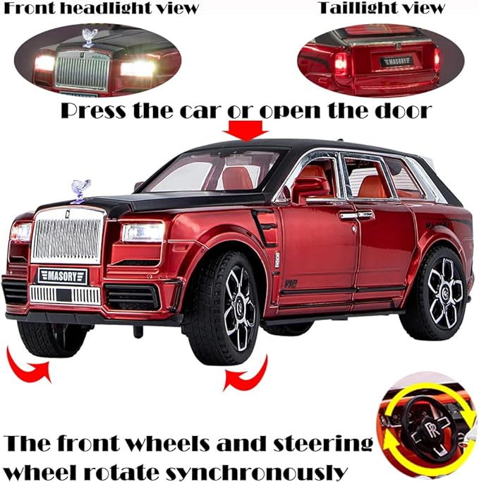 Toy Car Model Rolls-Royce Cullinan 1/24 Red Alloy Collectibles Die-cast Vehicles with Sound and Light