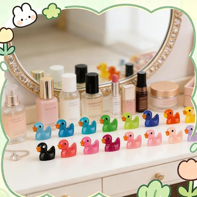 200 Pcs Mini Resin Duck Colorful Miniature Figures Micro Fairy Garden Landscape Aquarium Hide and Seek Dollhouse Cake Decoration Potted Plants DIY Slime Craft Charms for Party Toys Game Gift
