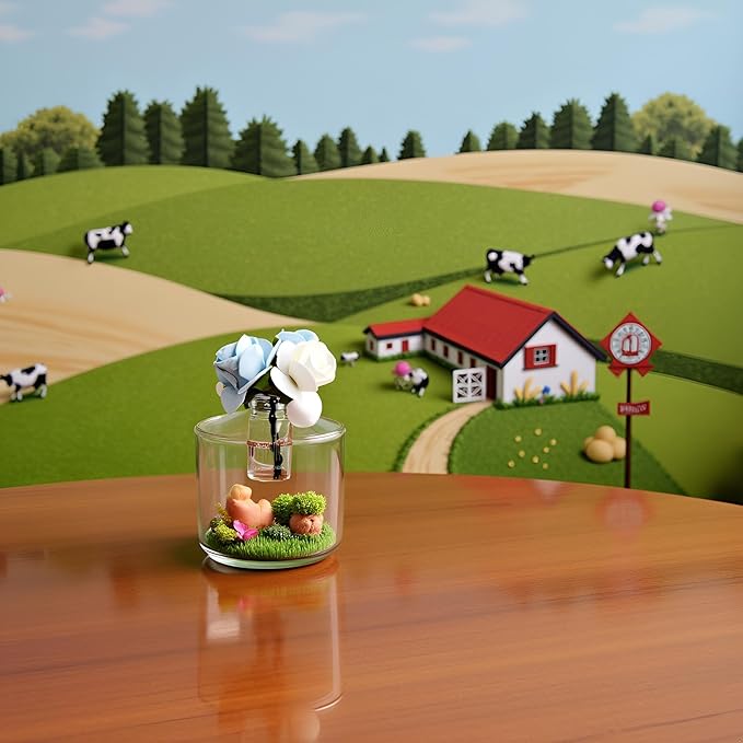 Mini Dollhouse Miniature Vase Micro Landscape Colorful Flower Glass Bottle Miniature Decoration for 1:12 Scale Dollhouse Scene Props Décor Accessoriesecor (White and Blue)