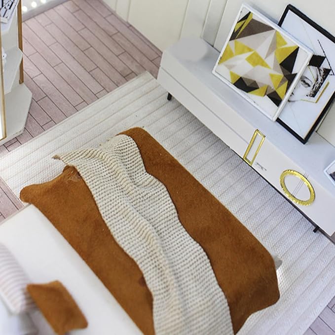 1/20 Scale Dollhouses Bedroom Decorative Miniature Double Bed with Beddings Model Dollhouses Furniture Accessories