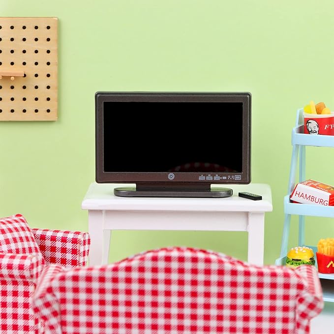 2 Pieces Dollhouse Miniature Furniture 1:12 Miniature Doll House TV Television with Remote Control Mini Model Toy Mini Decoration Accessories