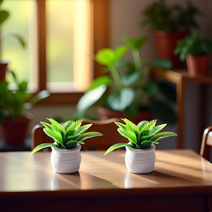 2 Pieces Dollhouse Decoration Plant Pots Miniature Green Potted Bonsai Model Dollhouse Accessories Decor,1:12 Scale Doll House Miniature Plant Model, DIY Decoration Props Accessories