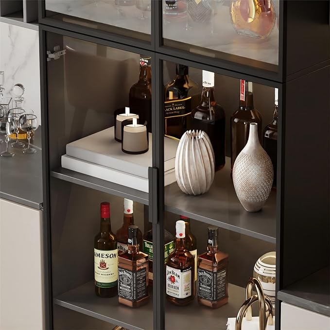 Display Cabinet with Glass Doors and Storage Shelve, Modern Display Cabinet for Collectibles Trophy Case for Display - Black (31.5 ""W x 16.5 ""D x 78.7 ""H), HJ-FF10