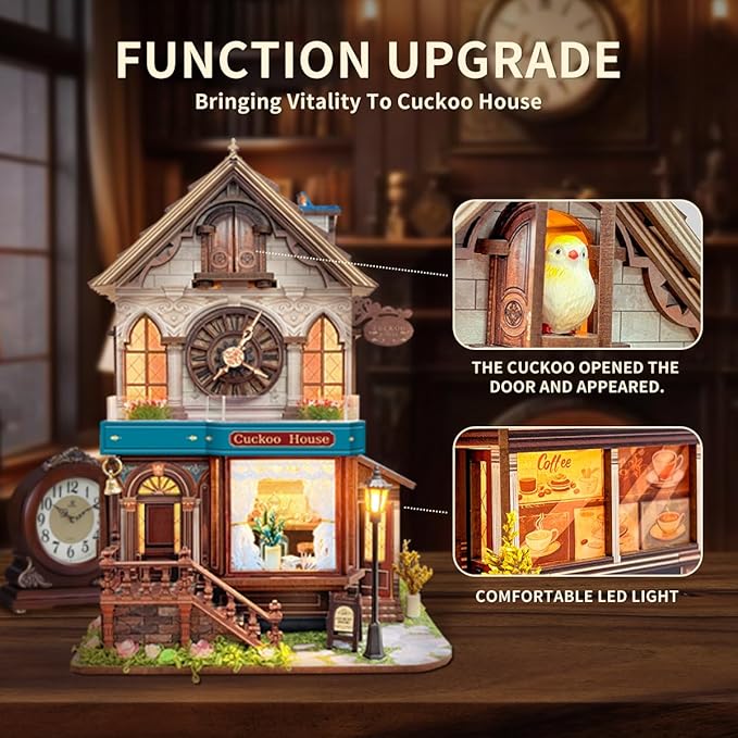 3D Wooden Puzzles for Adults DIY Mini House Model Kits to Build, Room Home Decor 3-d Puzzle Wooden Clock Craft Kits Miniature House kit Gifts for Family, Friends- Cuckoo House (SQ-61)