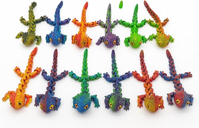 12 Pack 3D Printed Dragon Eggs & Crystal Dragons – Articulated Fidget Toy Gift Set with Display Tray, Assorted Colors for Kids, Collectors, Party Favors & Stocking Stuffers