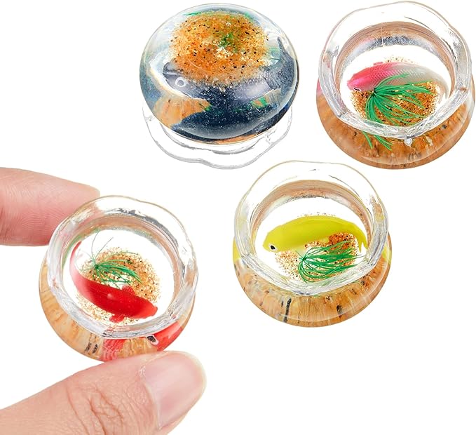 4 Pcs Miniature Dollhouse Accessories, 1: 12 Scale Mini Resin Fish Tank for Garden Scene Decor, Miniature Things for DIY Decorations