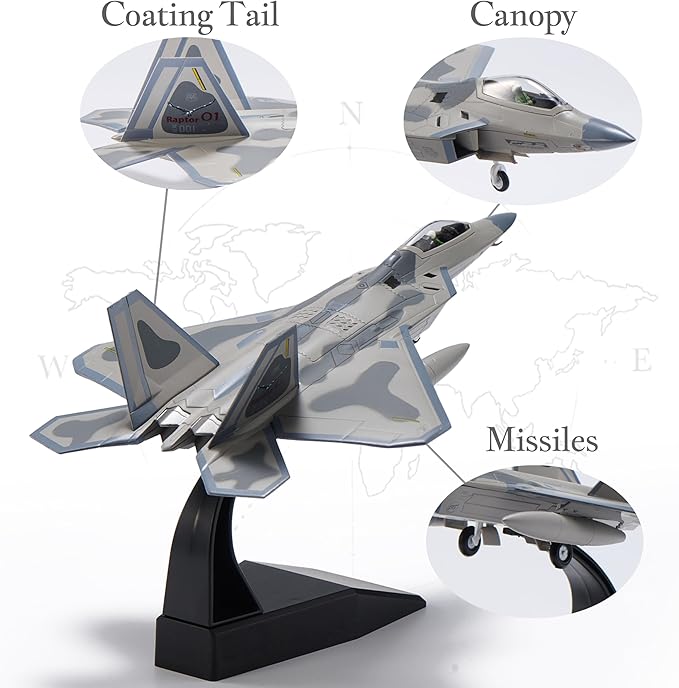 F-22 Raptor Die-cast Airplanes-1/100 Scale Spirits of American Fighter Jet Metal Aircraft Model for Collector, Aviation Enthusiast-Premium Collectiable with Display Stand