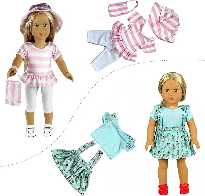 ReeRaa 20 pcs 18 inch Doll Clothes and Accessories for American 18 inch Girl Doll Clothes Gift Including 10 Complete Sets of Clothing