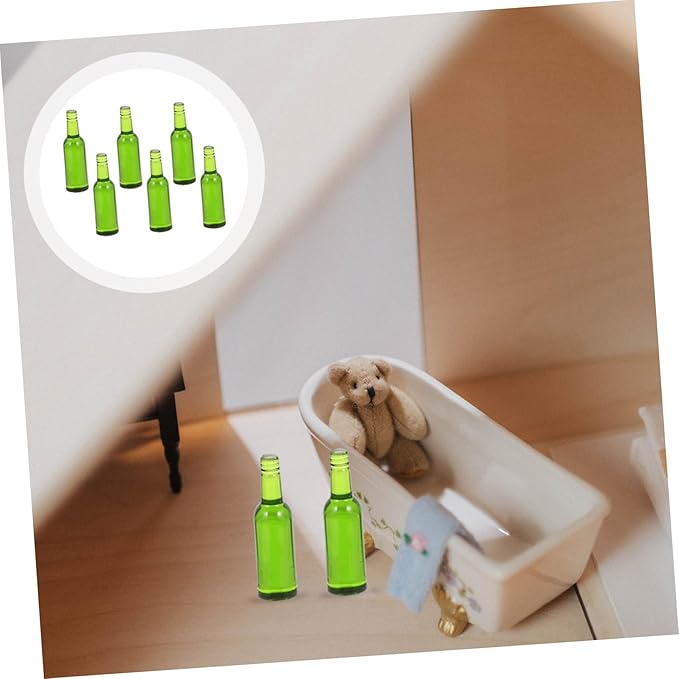 OFFIGAM 6Pcs Miniature Doll House Beer and Wine Bottles Mini Wine Bottles for Dollhouse Decoration Compact Accessories for Creativity and Playtime