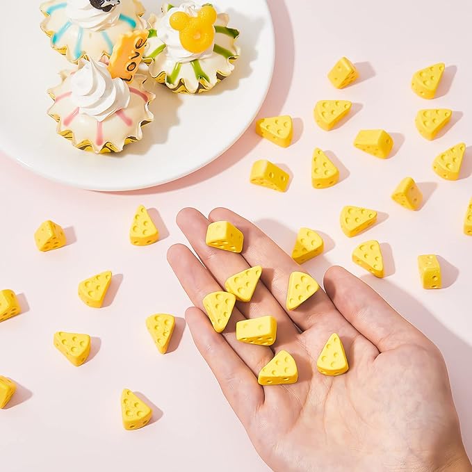 Gejoy 50 Pieces Miniatures Food Cheese Toy Halloween Decoration Mini Fake Cheese for Dollhouse Accessories Models for Kitchen Decoration DIY Accessory