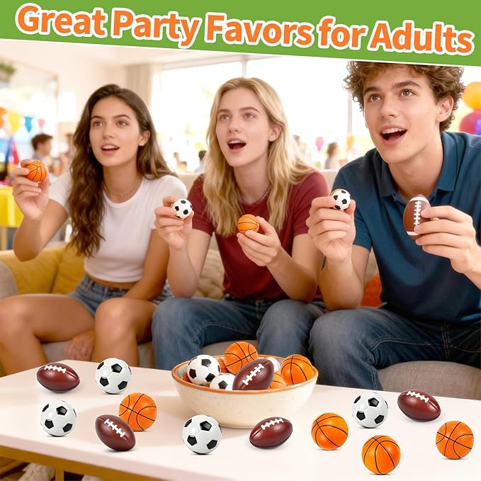 36 Pcs Mini Foam Sports Balls for Kids Adults Party Favors,Small Stress Balls Basketball Football Soccer Balls Bulk Toys Goodie Bag Stuffers Classroom Prizes Party Decorations