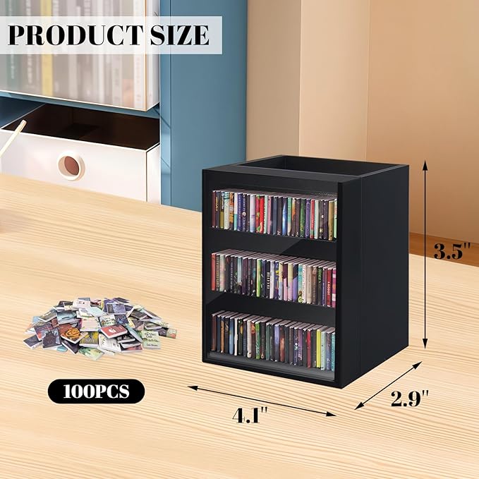 Anxiety Bookshelf Ornament Mini Bookshelf Miniature Library with 100pcs Mini Books, Mini Bookstore, Shake Off Your Anxiety, Bookmark or Pencil Holder Organizer for Book Lovers Home Decor (Black)