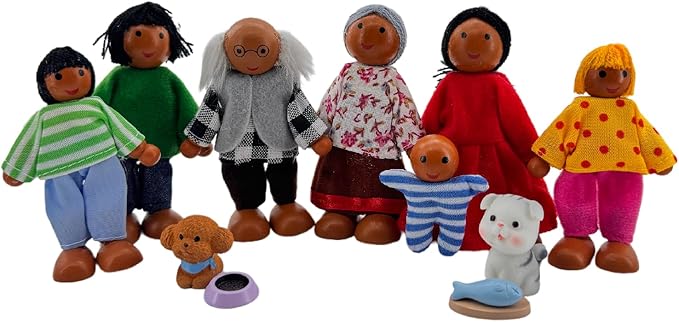12 Pieces Wooden Dollhouse Family Set with Dog Cat Mini People Figures Dollhouse Dolls Wooden Doll Family Pretend Play Figures Accessories for Pretend Dollhouse (Style 3)