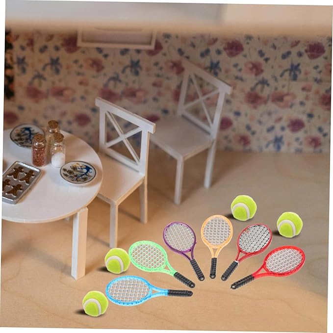 SUPVOX 6 Pcs Miniature Tennis Set, 1:12 Scale Dollhouse Sports Accessories with Rackets & Balls, Realistic Toy for Dolls, Room Decor, and Photography Props
