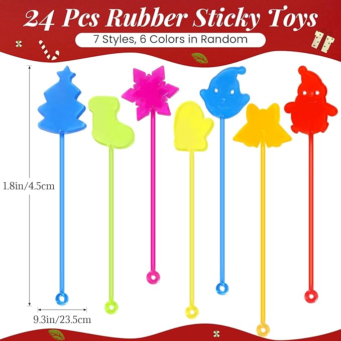 24PCS Christmas Sticky Hands Toys for Kids, Rubbery Stretchy Goodie Bag Stuffers Toys for Christmas Party Favors Supplies, Colorful Stocking Stuffers for Classroom Prizes
