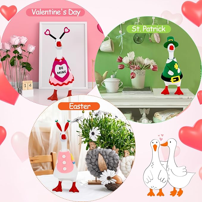 6 PCS 7 Inch Desk Goose Outfits, Valentine's Day, Easter and St. Patrick's Day Desk Goose Costumes Accessories, Spring Holiday Decor for Magnetic Desktop Goose Statues Office and Home Table
