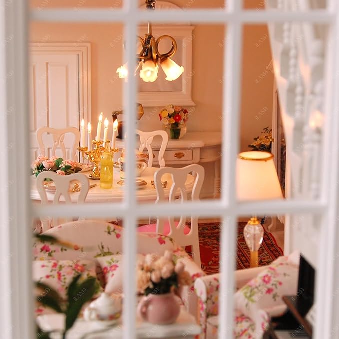 iLAND 1/12 Scale Accessories of Dollhouse Windows 2pcs White Solid Wood DIY Dollhouse Building Supplies Complete Classic Miniature Windows Kit w/Wooden Frame & Acrylic Panel