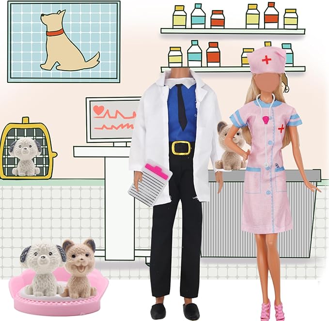 ZTWEDEN 71Pcs Doll Clothes & Accessories for 12 Inch Boy & Girl Dolls - Pet Care Set Includes 25 Wear Clothes, Shirts, Jeans, Suits, Shoes, Pet Doctor Playset, Trolley, Backpack