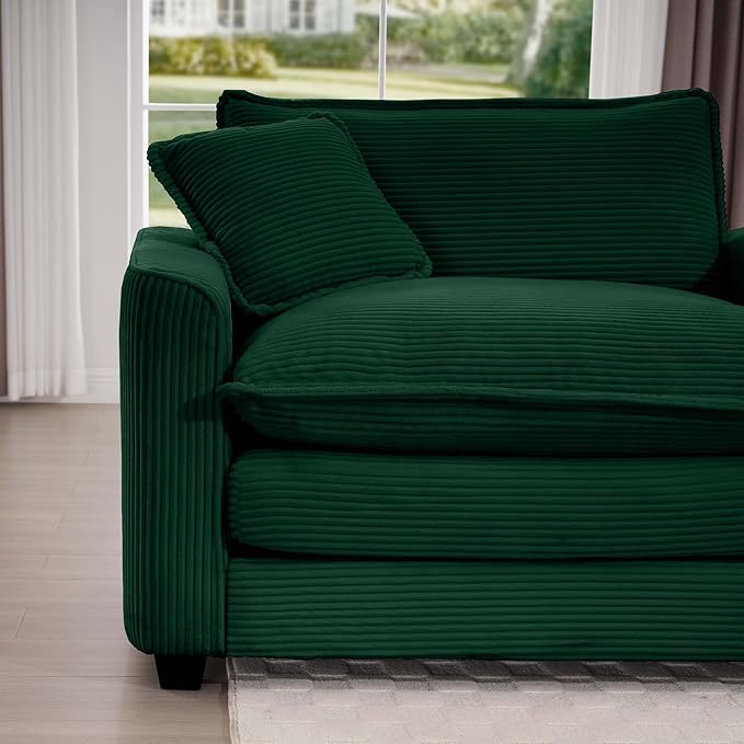 KEIKI 3-Piece Sofa Set with 1 Oversized Corduroy 3-Seater Sofa & 2 Loveseat Sofa, Upholstered 7-Seater Couch Set with 13 Pillow, High-Density Foam Cushions, Removable Armrests, for Living Room, Green