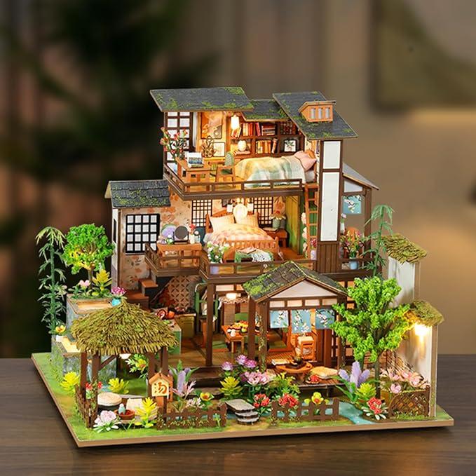 DIY Miniature House Kit - Courtyard Tiny House Kit with LED - Mini House Building Kits for Adults - Miniature Kit, DIY Adult Crafts Unique Gift for Families Friends