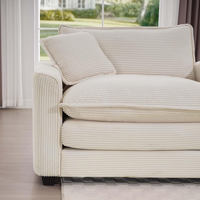 KEIKI 3-Piece Sofa Set with 1 Oversized Corduroy 3-Seater Sofa & 2 Loveseat Sofa, Upholstered 7-Seater Couch Set with 13 Pillow, High-Density Foam Cushions, Removable Armrests, for Living Room, Beige