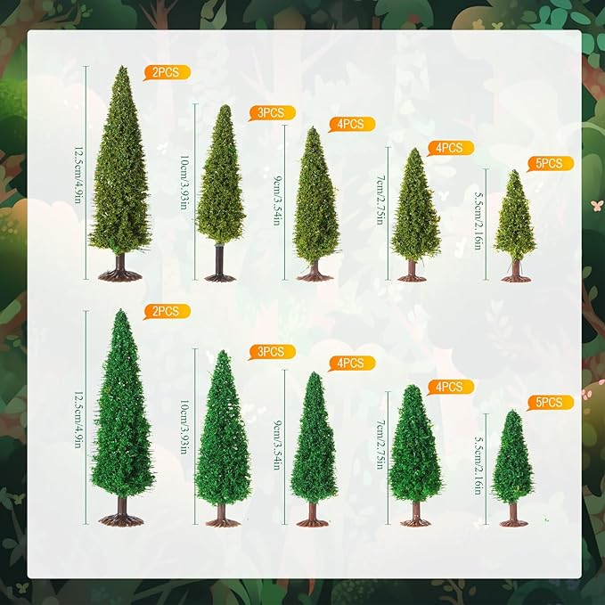Skylety 35 Pieces Model Trees 1.2-6.3 Inch Mixed Miniature Trees Diorama Supplies Fake Plants Train Scenery Landscape Christmas Village Architecture DIY Crafts(Green,Tree)