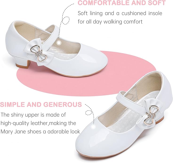 Dufannie Girls Dress Shoes Low Heel Princess Flats Mary Jane Flower Wedding Party Glitter Shoes for Kids Toddler