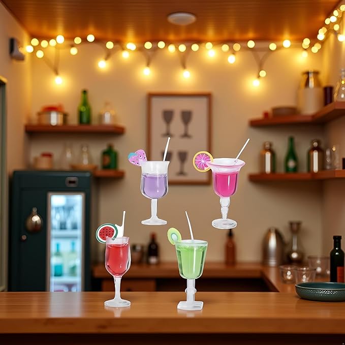 4-Piece 1:12 Scale Mini Bar Set - Hyper-Realistic Resin Wine & Cocktail Bottles for Dollhouse Kitchens, Architectural Models & Photography Props