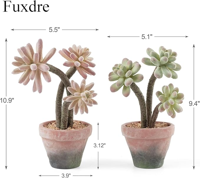 Fuxdre 2-Pack Artificial Succulent Plants in Vintage Plastic Pots - Waterproof Fake Succulents Decor for Home, Office, Desk - Low Maintenance Indoor Plants for Bathroom, Shelf, Table Decor
