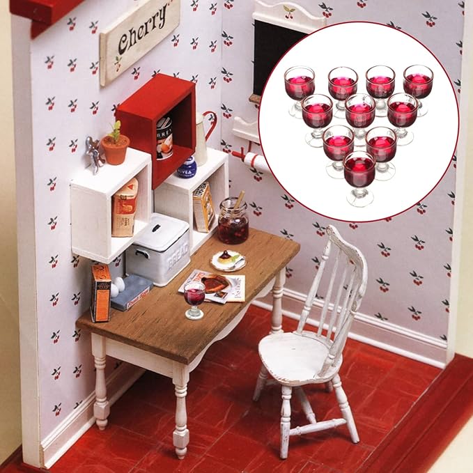 NUOBESTY 10Pcs 1: 12 Wine Glasses Dollhouse Cocktail Glasses Mini Red Wine Drink Cups for Dollhouse Decors Kitchen Accessories Miniature Goblet