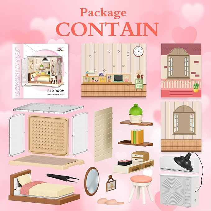 DIY Miniature House Kit, Dollhouse Kit, Miniature Kit, DIY Mini House Building Kit for Adult Teen, Tiny Room Making Kit Craft Hobbies Gift, Cozy Dream Bedroom