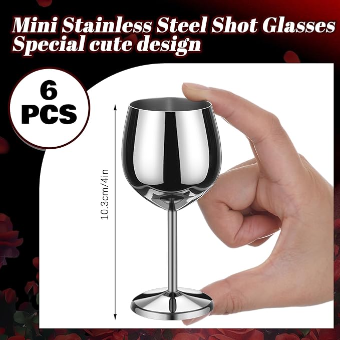 Remerry Set of 6 2.36 oz Black Stainless Steel Shot Glasses Cute Mini Wine Glass Reusable Metal Shot Cups Barware for Tasting Brandy Drinking Snifter Whiskey Bourbon Tequila Bar Gift Party Supplies