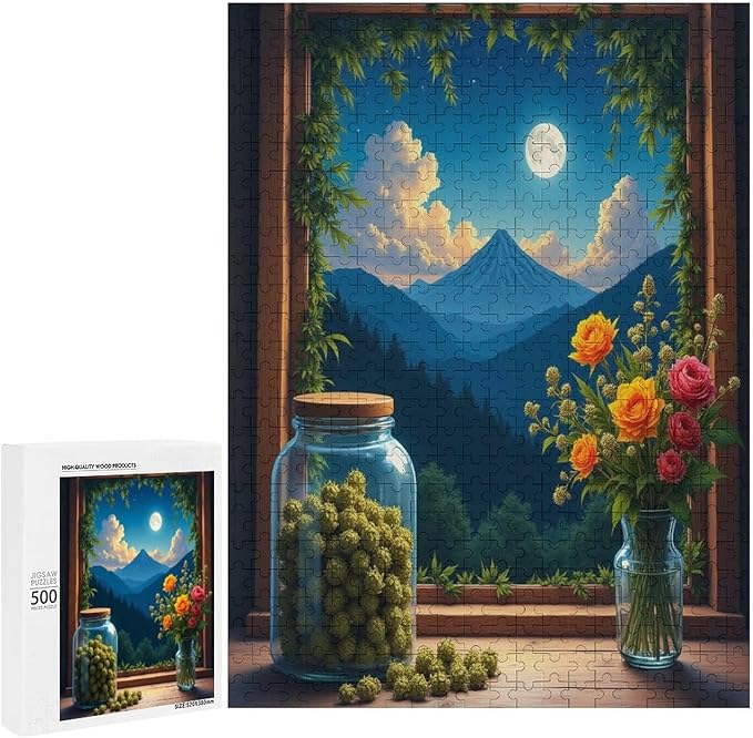 Jigsaw Puzzles for Adults 500 Piece - Green Plants at The Window Wooden Puzzle,Stress Relief Games,Funny Puzzles，Unique Gifts for Wall Art，Family Puzzle，Educational Games，Challenge Puzzles