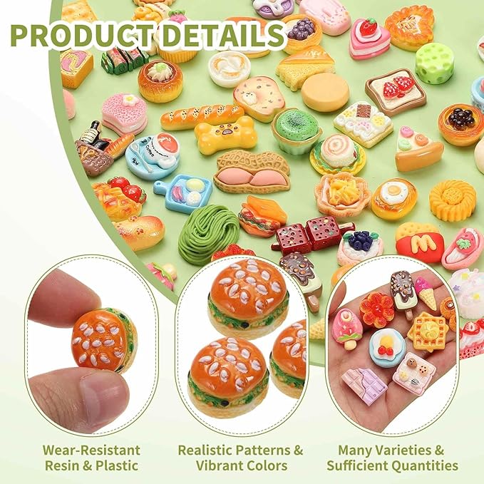 Dollhouse Miniature Food, Cute Sesame Burger Figures Toys Mini Resin Foods Trinkets for Pretend Play Kitchen Cooking Game & Doll House Decor (Mixing Colors, 20pcs)